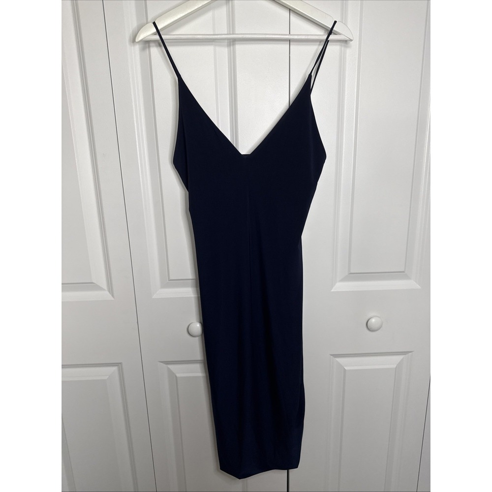 Fashion Nova Navy Blue Midi Dress V Neck Strappy Size M Party Coquette Dainty